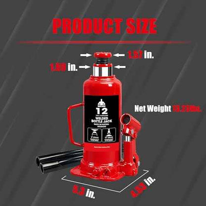 Bottle Jack 12 Ton (24,000 LBs) Hydraulic Car Jack, Fit for Auto Truck Repair and House Lift, Red