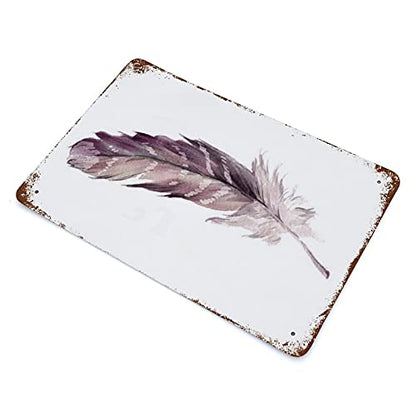 Anique Metal Tin Sign Feather Wall Art Feather Print Feather Art Feather Art Wall Sign Home Decor Tribal Wall Art Boho Print Watercolor 8x5.5 Inch