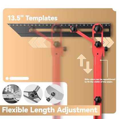 2025 New Upgrade Stair Tread Template Tool, 72¡° Adjustable Length Stair Tread Measuring Tool,Stair Tread Jig for Measuring Stairs,Riser,Stair Gauge Tool Perfect for Carpenters & DIY Projects