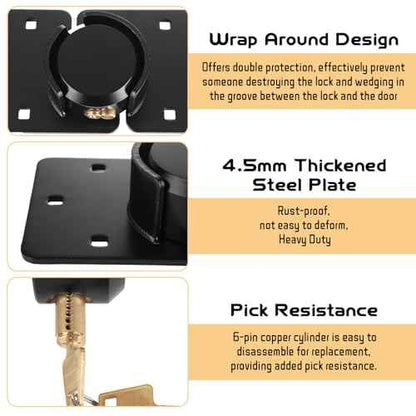 2 Packs Heavy Duty Puck Lock Keyed Alike, 73mm High Security Hidden Shackle Padlock with Hasp, Solid Steel Puck Lock Latches for Container, Garage Shed Trailer Truck, Black