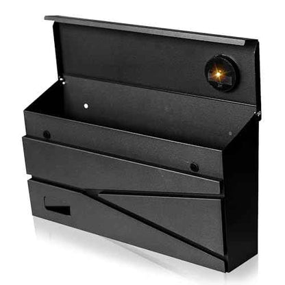 Wall Mount Mailbox, Large Capacity Mailbox for House, Visibility Galvanized Steel Rust-Proof Metal Post Box Drop, Mailboxes for Outside, 15.74"¡¿9.84"¡¿4.33" Solar Lanterns Black