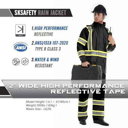 SKSAFETY Hi Vis Reflective Rain suits for Men Waterproof - High Vis Safety Rain Jacket, High Visibility Raincoat for Men