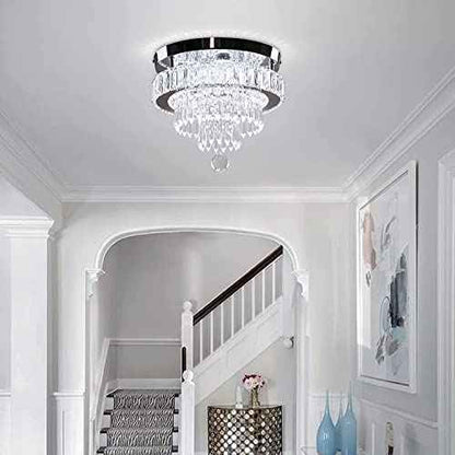 11.8" Dimmable Crystal Chandelier Crystal Ceiling Light Modern Chandeliers Flush Mount Ceiling Light Lamp Fixture for Dining Room Living Room Bedroom Hallway Remote Control