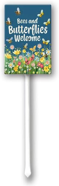 Uptell Bees Butterflies Welcome Here Yard Signs with Stakes Aluminum Sign for House/Front Door and Business Outdoor Decoration 8x12 Inch