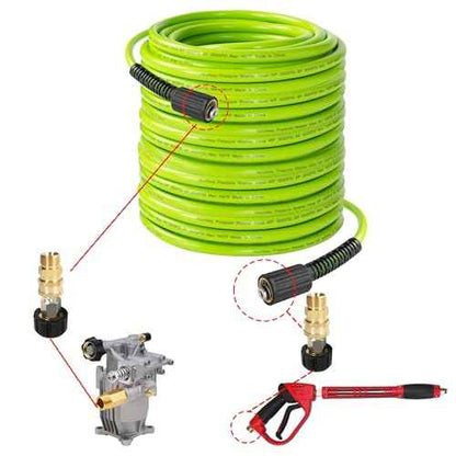 Hourleey Pressure Washer Hose 100 FT, 3600 PSI Flexible Kink Resistant Power Washer Hose Replacement, 1/4" Quick Connect Pressure Hose Extension, Green