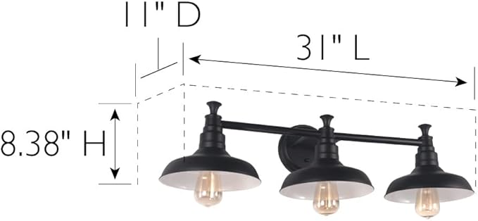 Design House 588533 Kimball Industrial Farmhouse 3-Light Indoor Bathroom Vanity Light Dimmable with Metal Shades for Over The Mirror, Matte Black