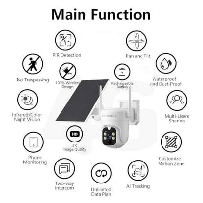 4G LTE Security Camera Outdoor, No WiFi Cellular Camera, Solar Camera Wireless with SIM Card & 32GB SD Card, 2K 4MP, PIR Motion Detection, Color Night Vision, 2-Way Talk, Siren, No Trespassing Sign