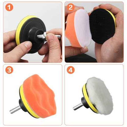 11Pcs Car Buffing Pads for Drill Polishing Kit, 3Inch Foam Polishing Pads, Car Buffers and Polishers Kit, Wool Pads Wax Buffer Drill Polisher Attachment with M10 Adapter