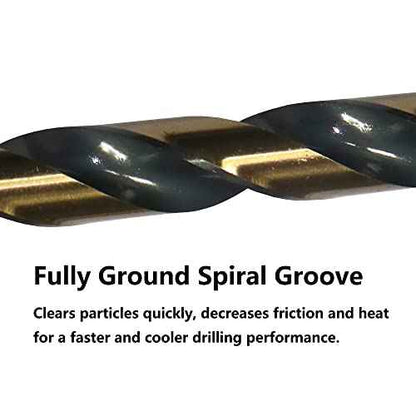 6PCS 1/2" HSS Black Gold Twist Drill Bits Set, 135 Degree Split Point, Jobber Metal Drill Bit, General Purpose for Use in Mild Steel, Copper, Aluminum, Zinc Alloy, Wood, and Plastic