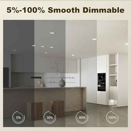 12 Pack Recessed Lighting 6 Inch Retrofit LED Can Lights 5CCT Selectable 2700K/3000K/3500K/4000K/5000K Dimmable Downlight, Smooth Trim, 8.8W, 850LM, Wet Rated - ETL & Energy Star
