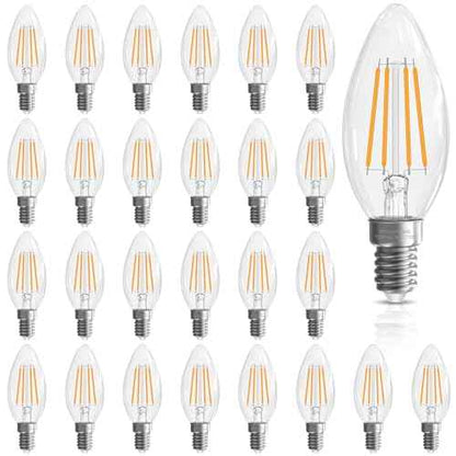 Candelabra Light Bulbs, 6W Equivalent to 60 watt,E12 LED Bulb Non-Dimmable 2700K Soft White, B10 LED Candle Bulbs, Chandelier Light Bulbs, 90+CRI, 600LM, Cear Glass, 24 Pack