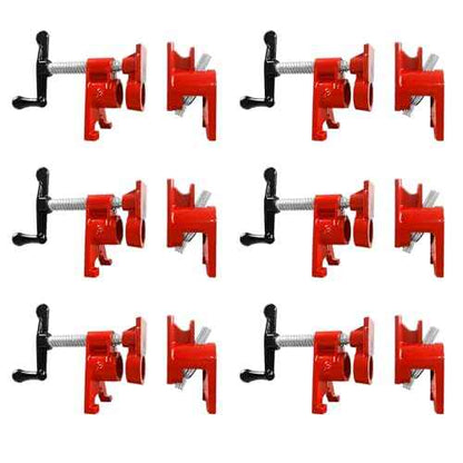 Pipe Clamps 3/4 inch 6 Pack Pipe Clamp with Unique Foot Ideal for Carpentry, Home Improvement, and DIY Projects Wood Gluing Clamps (Red, 3/4 IN)