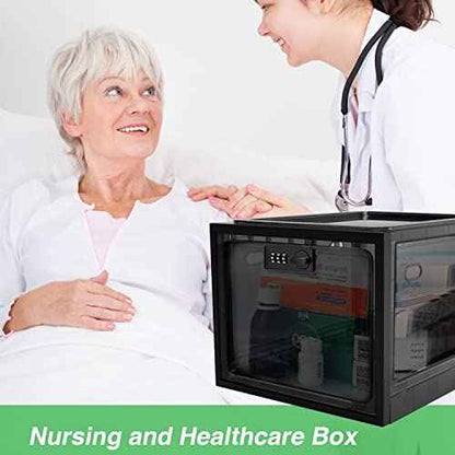 Lock Box for Medicines, Food, and Electronic Devices - Ideal for Keeping Medications Safe Locker, Lunch Snacks Locked Up Cabinet and Jail Cell Phones in One Lockable Container (Translucent Black)