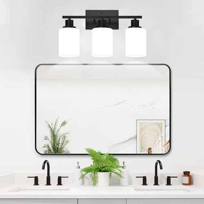 3-Light Bathroom Light Fixtures, Vanity Light with Milky White Shades, Matte Black Bathroom Light Fixtures Over Mirror, Modern Bathroom Wall Lamp for Mirror Living Room Cabinet Bedroom