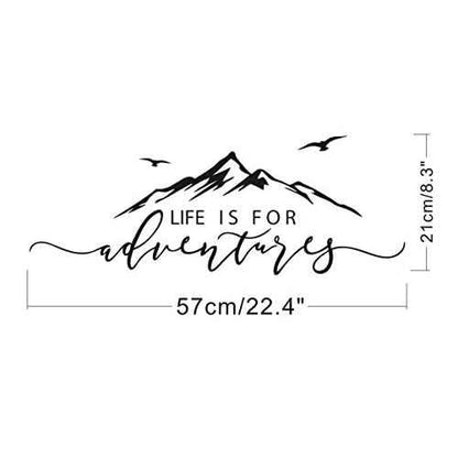 Life is for Adventures Wall Decal, Mountain Design Wall Sticker, Flying Birds Wall Sticker, Travel Decor, Adventure Decor, Home Decal Wall Stickers Y15 (57X23cm, Black)