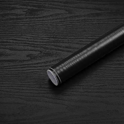 Peel and Stick Wallpaper Wood Contact Paper Black Wood Grain Wall Paper Thicken Textured Waterproof Easy to Clean Decorative Self-Adhesive Film for Cabinets and Drawers Surfaces 17.5In X 118In