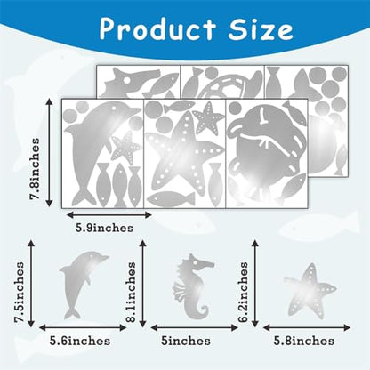 Ocean Acrylic Mirror Wall Stickers 3D Mirrors Stickers Ocean Animal Wall Decor Sea Fish Whale Dolphin Marine Wall Decals Under The Sea Wall Stickers for Baby Room Kids Room Bathroom Nursery Decor