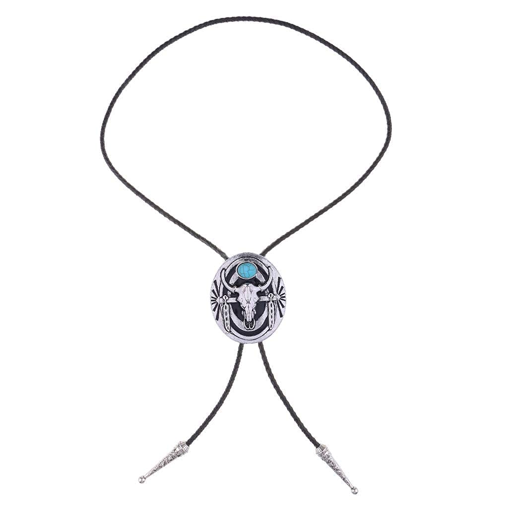 HUABOLA CALYN Turquoise Bolo tie- Handmade Native American Western Cowboy Rodeo Longhorn bull Bolo tie for Men