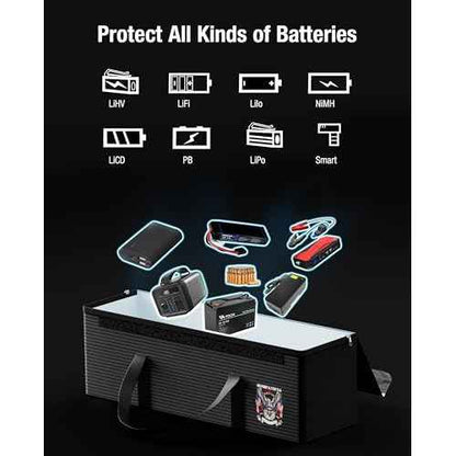 Ebike battery bag, LiFePO4 Lithium Battery Fireproof Bag, Large Capacity Explosion-proof Lipo Battery Case for Charging & Storage, Waterproof Safe Box Compatible with Super73(16x4.7x5 Inches)