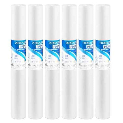PUREPLUS 5 Micron 20" x 2.5" Whole House Sediment Home Water Filter, 20-inch Sediment Pre-Filtration, Replacement Cartridge Aqua Pure AP110-2C, Pentek P1-20/SP-P1-20/PX01-20, Watts FPMB5-20, 6Pack