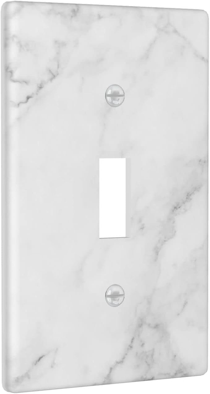 White Marble Pattern Light Switch Cover Decorative Single Toggle Wall Plate 1-Gang Art Print Faceplate for Kids Kitchen Home Room Decor 4.5" x 2.76"