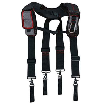 15-214 Trigger Snap Hook End Construction Work Suspender with Gel Pad Detachable Phone Holder, Black/Red