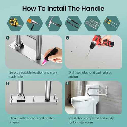 23.6 Inch Foldable Toilet Grab Bars, Bathroom Stainless Steel Handrails with Paper Holder, Handicapped Flip-Up Handles, Senior Safety Rails, Wall Mounted Hand Grips, for Elderly, Disabled, Pregnant