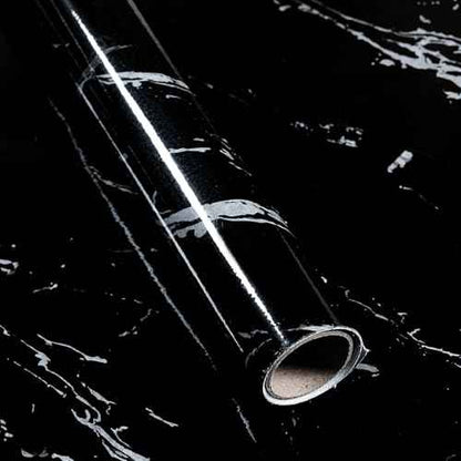 Black White Marble Contact Paper for Countertops, 15.7" X 39.3" Peel and Stick Glossy Marble Granite Wallpaper, Vinyl Self Adhesive Contact Paper for Cabinet Countertop Shelf Kitchen Appliances