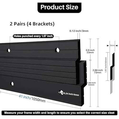Black French Cleat Hanger 41 inch - 2 Pairs Heavy Duty Aluminum Alloy Z Bar Clips Picture Hanging Kit Wall Mounting 500 lbs Load Interlocking Brackets Mirror Hanging Hardware Frame Hanger