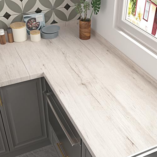 Wallercity Oak Wood Grain Contact Paper for Kitchen Countertops Light Wood Peel and Stick Wallpaper for Table Tops Desk Vinyl Self Adhesive Waterproof Wall Paper for Countertop Cabinets 15.8''x78.7''