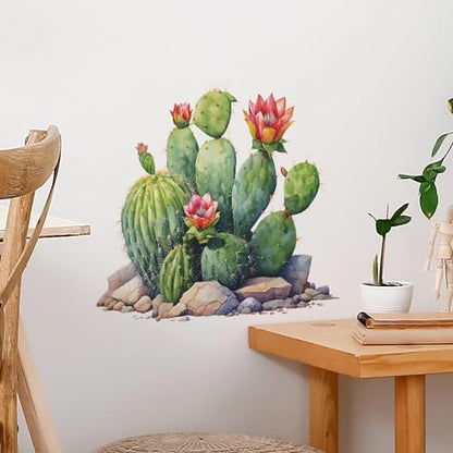 Cactus Succulent Cobblestone Wall Stickers, sacinora Tropical Green Plants Wall Decals Removable Vinyl Peel and Stick for Living Room Bedroom Kids Baby Nursery Art Decorations
