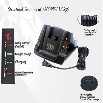 40V MAX Fast Charger Compatible with Black and Decker LCS36 LCS40 for 36V/40V Lithium ion Battery LBX1540 LSW36 LBX2540 LBXR36 LBX36 LST136 LBXR2036 LHT2436 LBX2040...