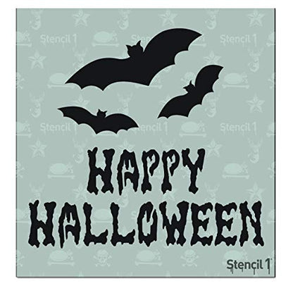 Stencil1 Happy Halloween Stencil - Pumpkin Carving Reusable Stencils for Painting Decorating Decor on Walls, Fabric & Furniture Art Craft 5.75" x 6"
