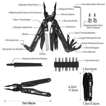 BIBURY Multitool Pliers Pro BI2045AB, Stainless Steel Foldable Multi Tool with Upgraded Scissors and Screwdriver, Multitools with Replaceable Wire Cutters and Saw, Ideal for Camping,Fishing,Survival