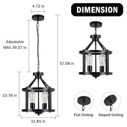 Black Farmhouse Chandelier, 4-Light Pendant Lights Over Kitchen Island, Industrial Chandelier Ceiling Hanging Light Fixtures for Entryway Dining Room Foyer Hallway Living Room, Adjustable Height