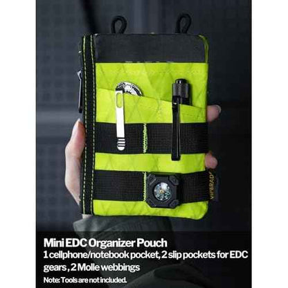 VIPERADE VE18N EDC Organizer, Slim Multitool Pouch with 4 Slots and 2 Zipper Pockets, Everyday Carry (XPAC-Hot Lime)