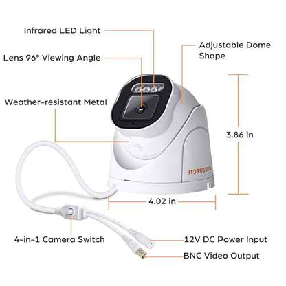 TIGERSECU 5MP Wide Angle Dome Security Camera for TVI, CVI, AHD, CVBS DVRs, Weatheproof for Indoor/Outdoor Use, Hybrid 4-in-1 with OSD Switch (Power Supply and Coaxial Cable Sold Separately)