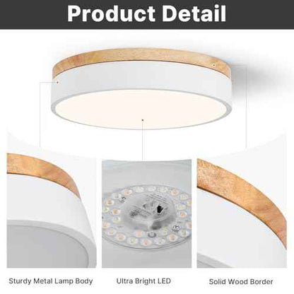 Led Flush Mount Ceiling Light: 11.8" Dimmable 5CCT Overhead Ceiling Lighting Fixture - Morden White Round Close to Ceil Lights - Flat Wood Minimalist Light Fixtures for Living Room Laundry Bedroom