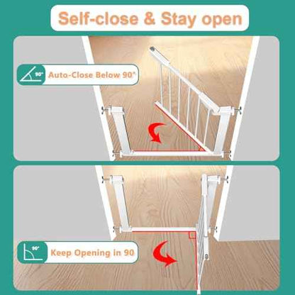 Fairy Baby 25.6-28.3 Inch Narrow Easy Install Baby Gate, Metal Safety Child Gate for Doorways, No Drilling Pressure Mounted Pet Gate for Small Stairs, No Extensions, White