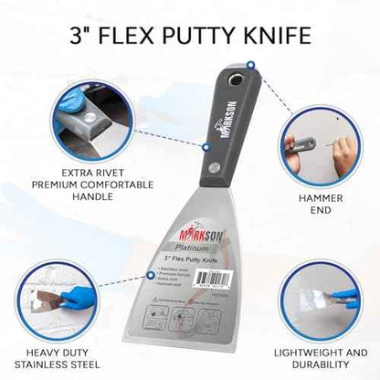 MARKSON Putty Knife 3", Scraper Tool Stainless Steel Blade, Paint Scraper with Nylon Handle Hammer End