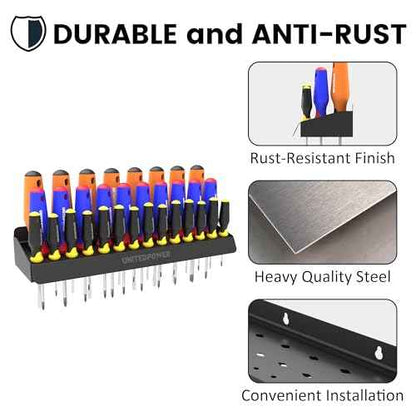 UNITEDPOWER Screwdriver Holder, Wall Mount Storage Rack Organizer for Workshop, Shed, Garage, Home, Stores up to 32 Screwdrivers or Small Tools
