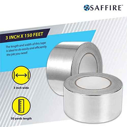 Saffire Heavy Duty HVAC Professional Aluminum Foil Tape 3-inch x 150 feet - Hot and Cold Air Ducts, Insulation and More (6 Pack)