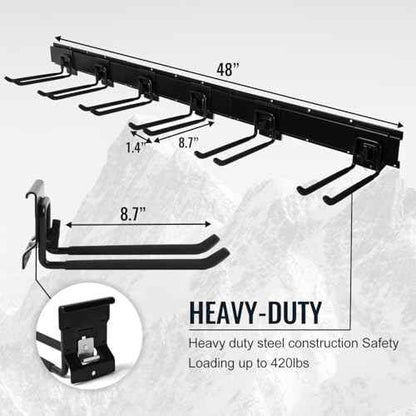 Garage Organization Wall Mount, 32inch Garden Tool Organizer With 6 Clamping Hooks, Heavy Duty, Garage Hanging Storage Rack For Yard Tools, Shovel, Shed, Hold Up to 300lbs (32Inch Black)