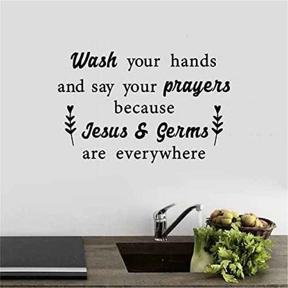 Inspirational Religious Quotes Vinyl Wall Decal, Wash Your Hands and Say Your Prayers Wall Sticker Art Bible Lettering Saying Mural Decor Wallpaper for Bathroom Bedroom Living Room Church