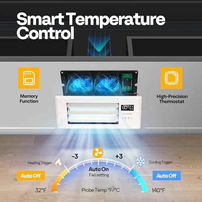 VIVOHOME 4'' x 10'' Opening Register Booster Fan with Adjustable Wind Direction Louver, Smart Intelligent Thermostat & 10-Speed Remote Control - 11.4" x 5.5" Vent Cover for Room, Floor, Wall - White