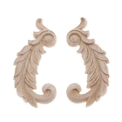 Wood Carved Appliques Wooden Onlays, 1 Pair Unpainted Decorative Carving Furniture Decals Frame Decor for Door Wall Cabinet Dresser Fireplace Ceiling Bed Home DIY Project, 8.5x4.5cm/3.35"x1.77"