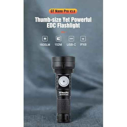 LUMINTOP GT Nano Pro Keychain Flashlight 1600 Lumens Mini Flashlight 152 Meters Beam Distance, Rechargeable Battery (Black)
