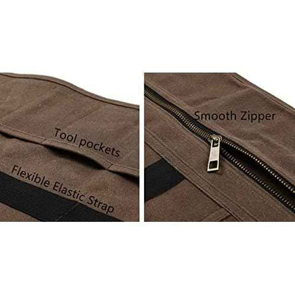 Denifiter Tool Bag, Heavy Duty 16oz Waxed Canvas Tool Roll Up Pouch Tool Organizer, (L) 25" X (H) 14.5" Gray