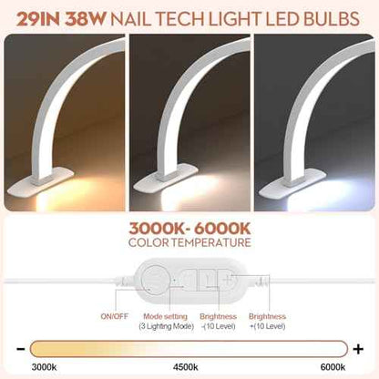 Premium Large Half Moon LED Light for Nail Tech, Foldable Arch Light for Nail Desk Lamp with Phone Stand Perfect for Manicure Handicraft Lighting (Crystal White, Large)