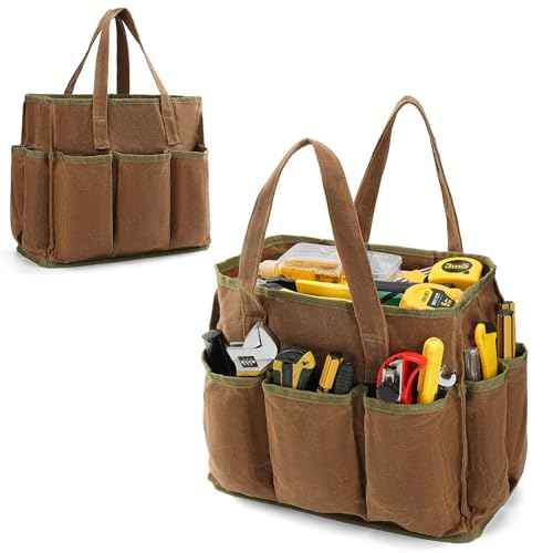 13in Tool Bag, Heavy Duty 19oz Waxed Canvas Bag 11-Pocket Portable Tool Bag Organizer Storage Toolbox for Gardener Welders Electrician Working Mechanic tool bags for men